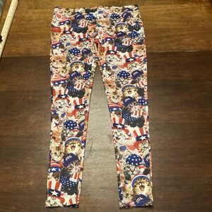 Tipsy Elves Leggings‎ Americat American Cat Kitten Patriotic Women's Large